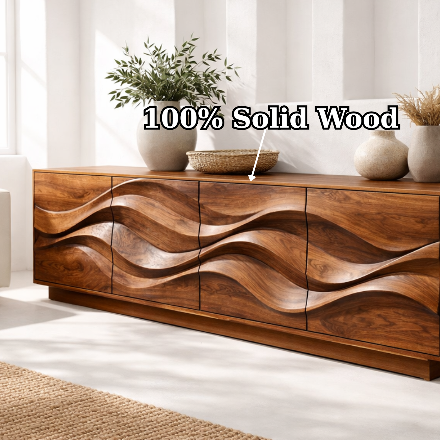 Solid Wood Wave Front TV Stand with Spacious Storage for Modern Living