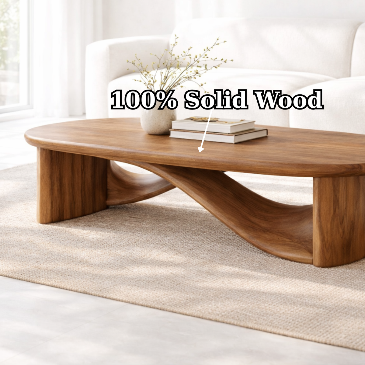 Handcrafted Solid Wood Coffee Table with Sculptural Curved Design
