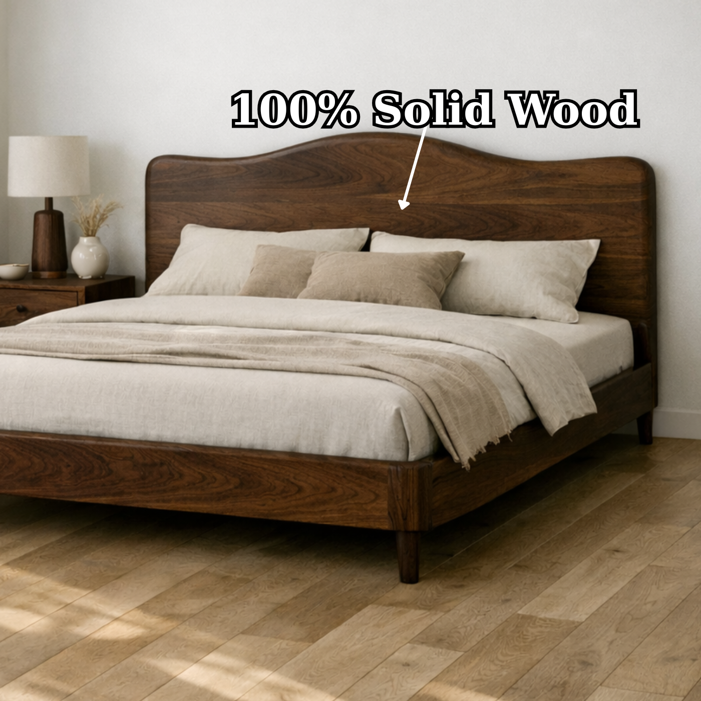 Solid Wood Bed Frame with Curved Headboard and Tapered Legs for Modern Bedroom