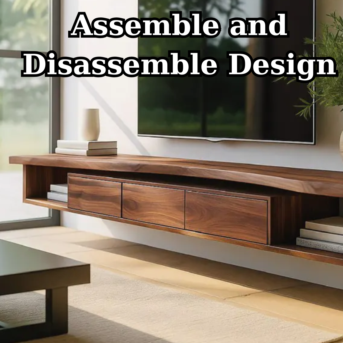 Handcrafted Solid Wood Floating TV Stand, Modern Live Edge Media Cabinet with Drawers Kitchnce