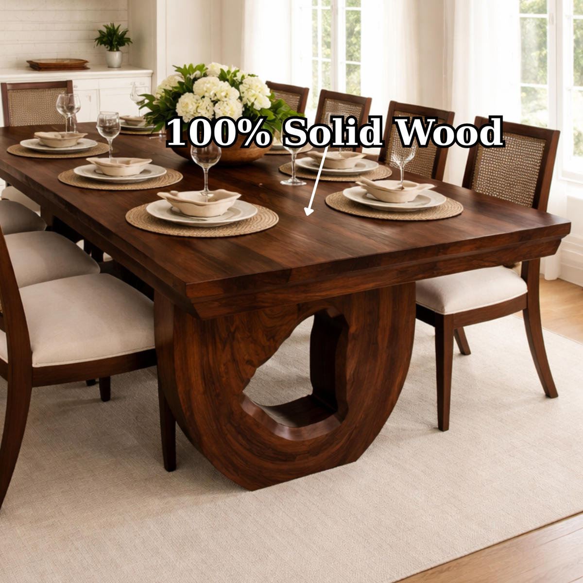 Solid Wood Dining Table with Sculptural Pedestal Base – Modern Handcrafted Design