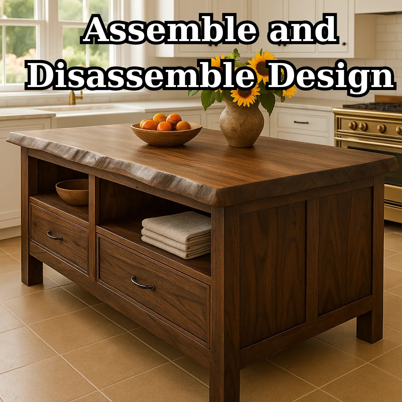 Handcrafted Solid Wood Kitchen Island - Live-Edge & Storage Kitchnce