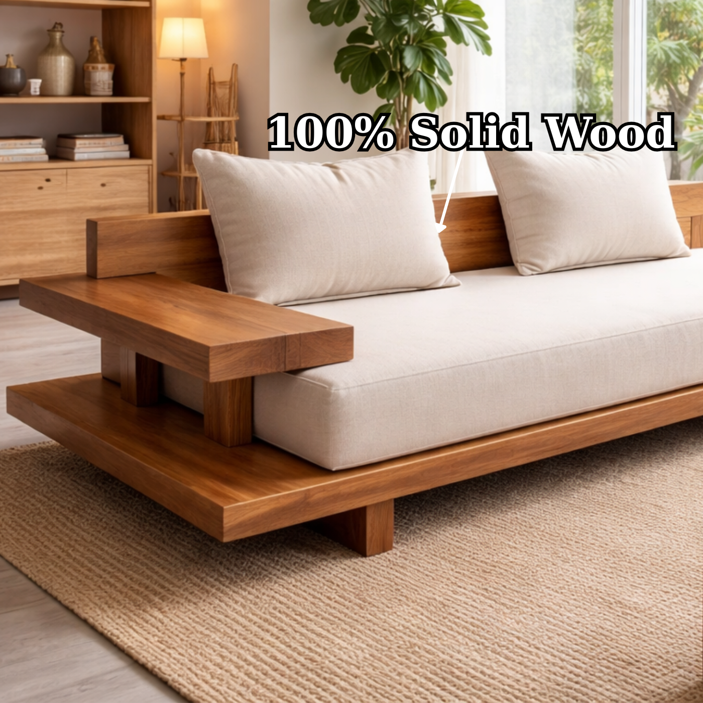 Solid Wood Sofa with Minimalist Frame – Modern Japanese Style Low Profile Design