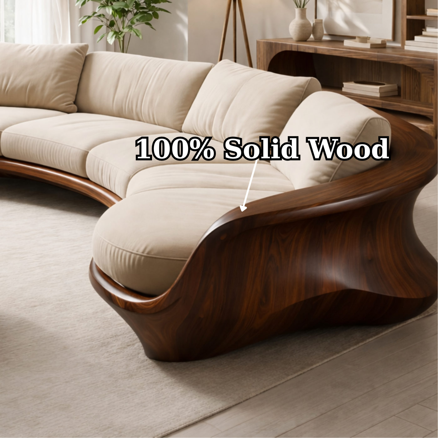 Curved Solid Wood Sofa with Sculptural Frame – Luxury Modern Organic Design