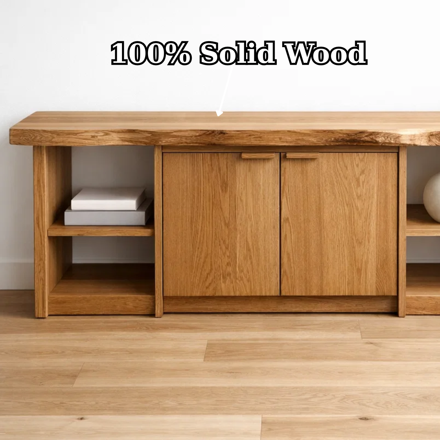 Solid Wood Console Table with Storage Cabinets & Shelves – Modern Rustic Entryway Table