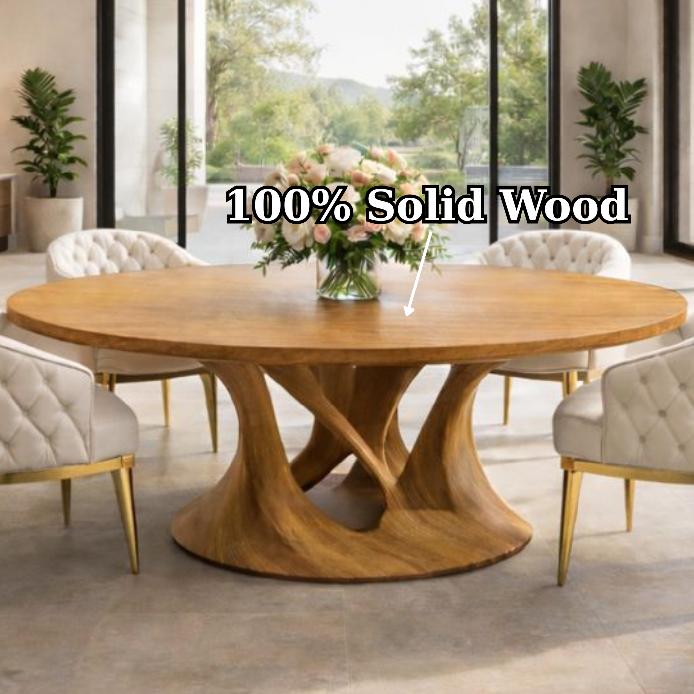 Modern Round Solid Wood Dining Table with Pedestal Base