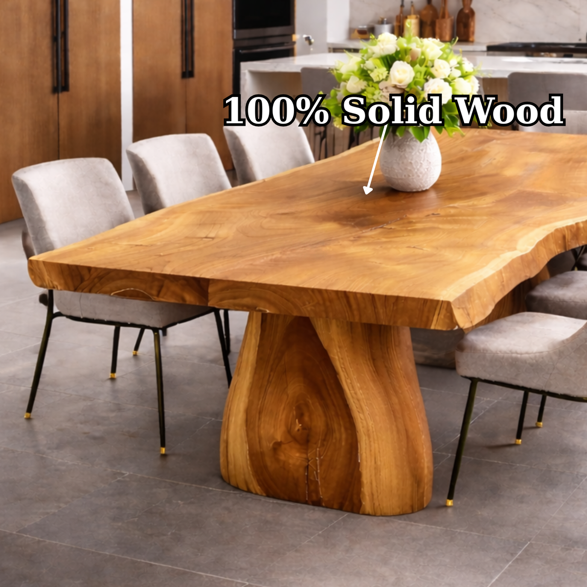 Solid Wood Live Edge Dining Table with Sculptural Pedestal Base – Modern Kitchen Table