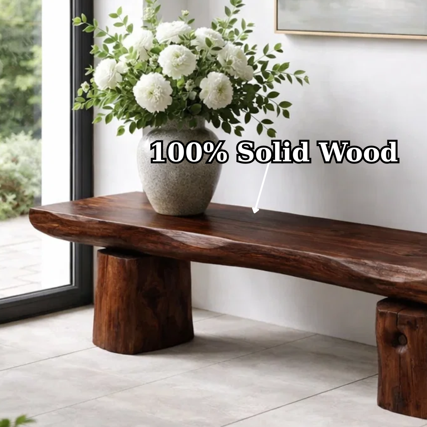 Solid Wood Bench with Live Edge Top – Rustic Entryway & Minimalist Seating Bench