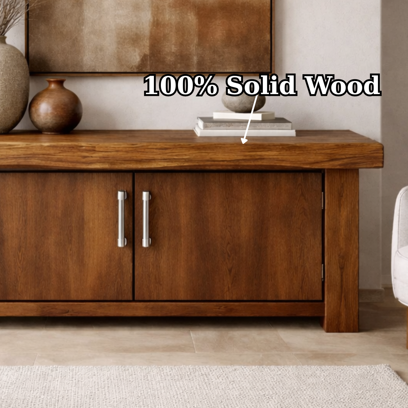 Solid Wood Console Cabinet – Modern Rustic Entryway Storage Table with Double Doors