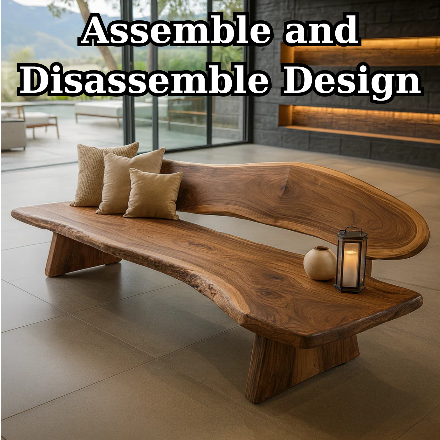 Handcrafted Solid Wood Sofa – Rustic Live Edge Sculptural Bench Couch with Organic Flowing Form Kitchnce
