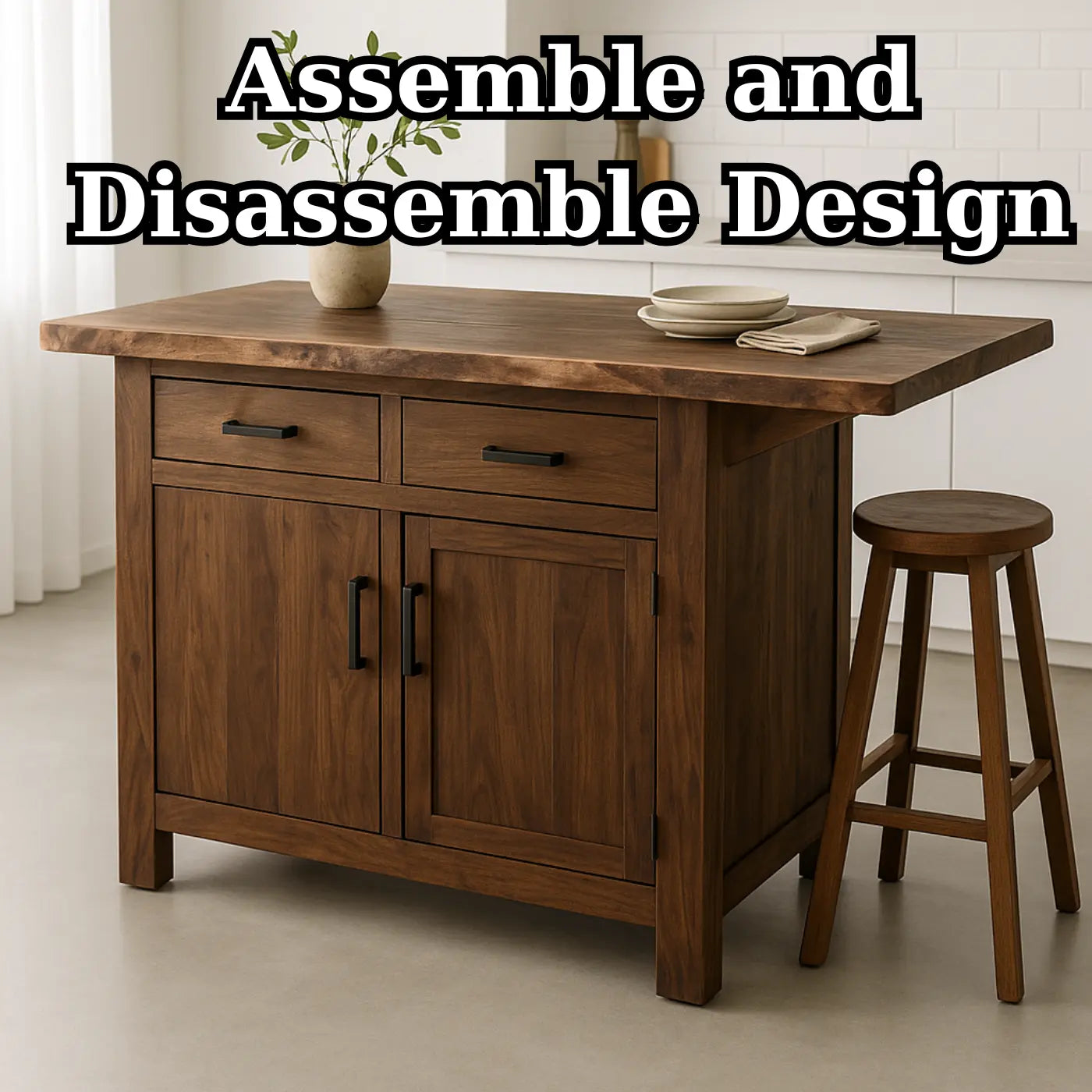 Handcrafted Solid Wood Kitchen Island - Storage Cabinets & Drawers Kitchnce