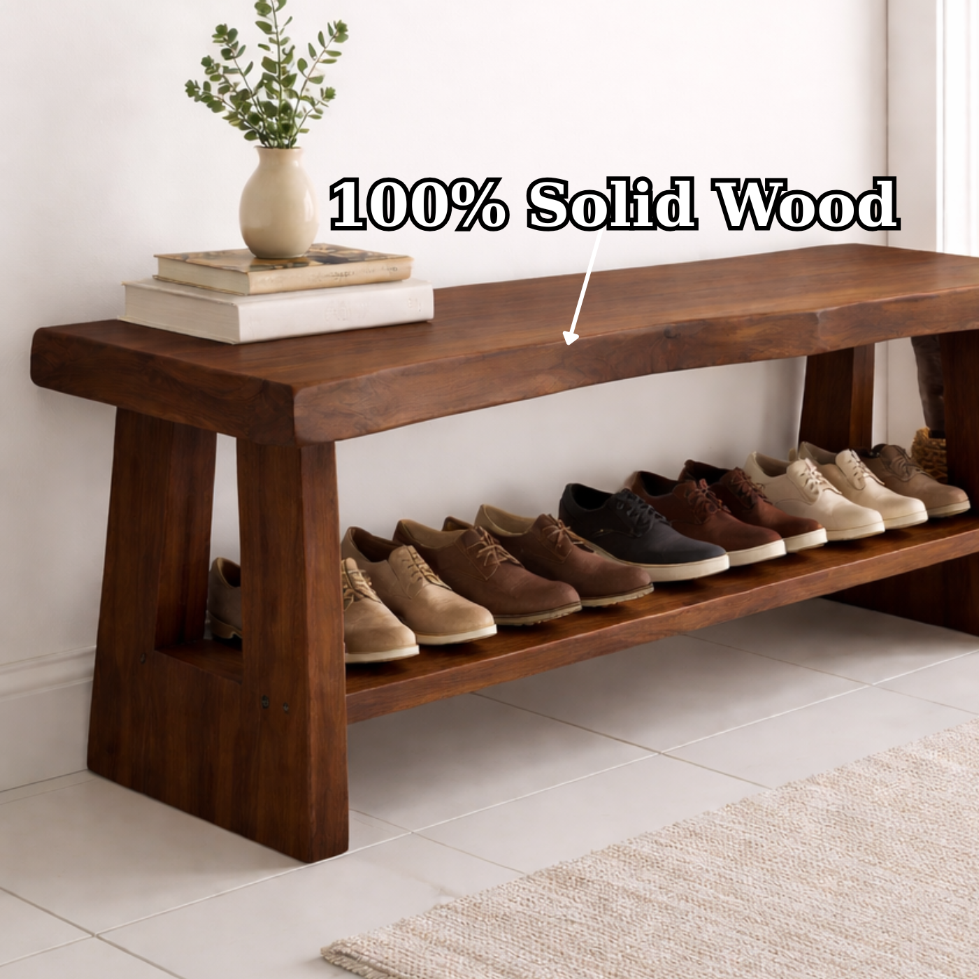 Solid Wood Entryway Shoe Bench with Open Shelf – Minimalist Storage Bench