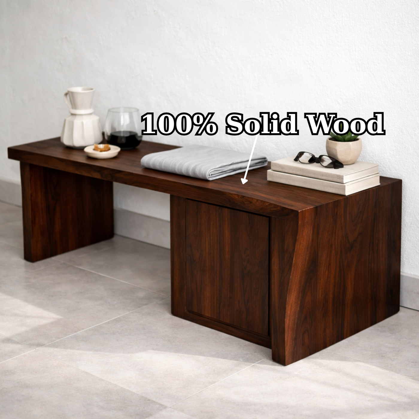 Solid Wood Entryway Bench with Side Storage Cabinet – Minimalist Wooden Bench