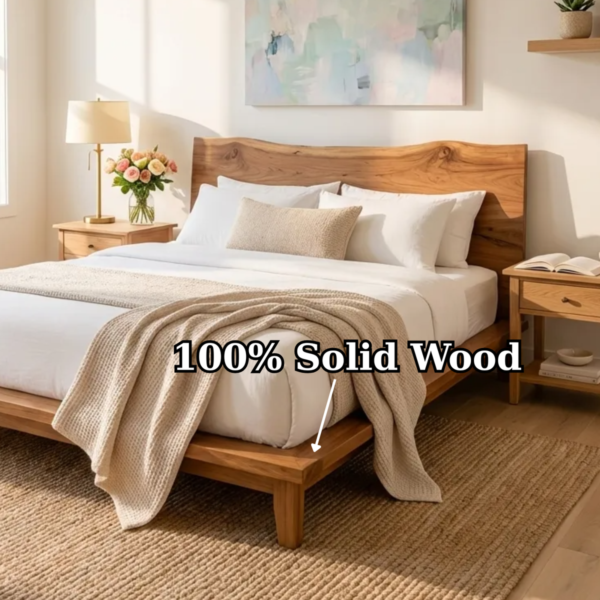 Handcrafted Solid Wood Live Edge Platform Bed Frame, Organic Wavy Headboard Furniture
