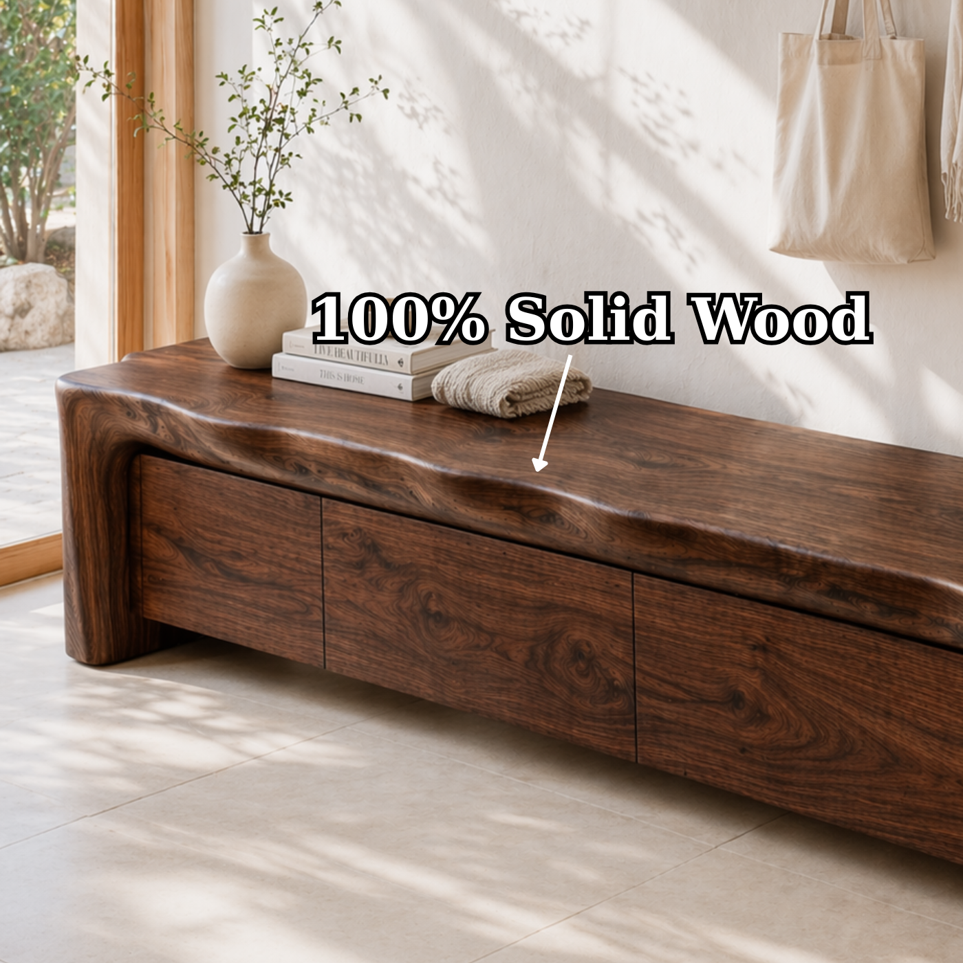 Live Edge Entryway Bench with Storage, Rustic Solid Wood Shoe Bench with Drawers
