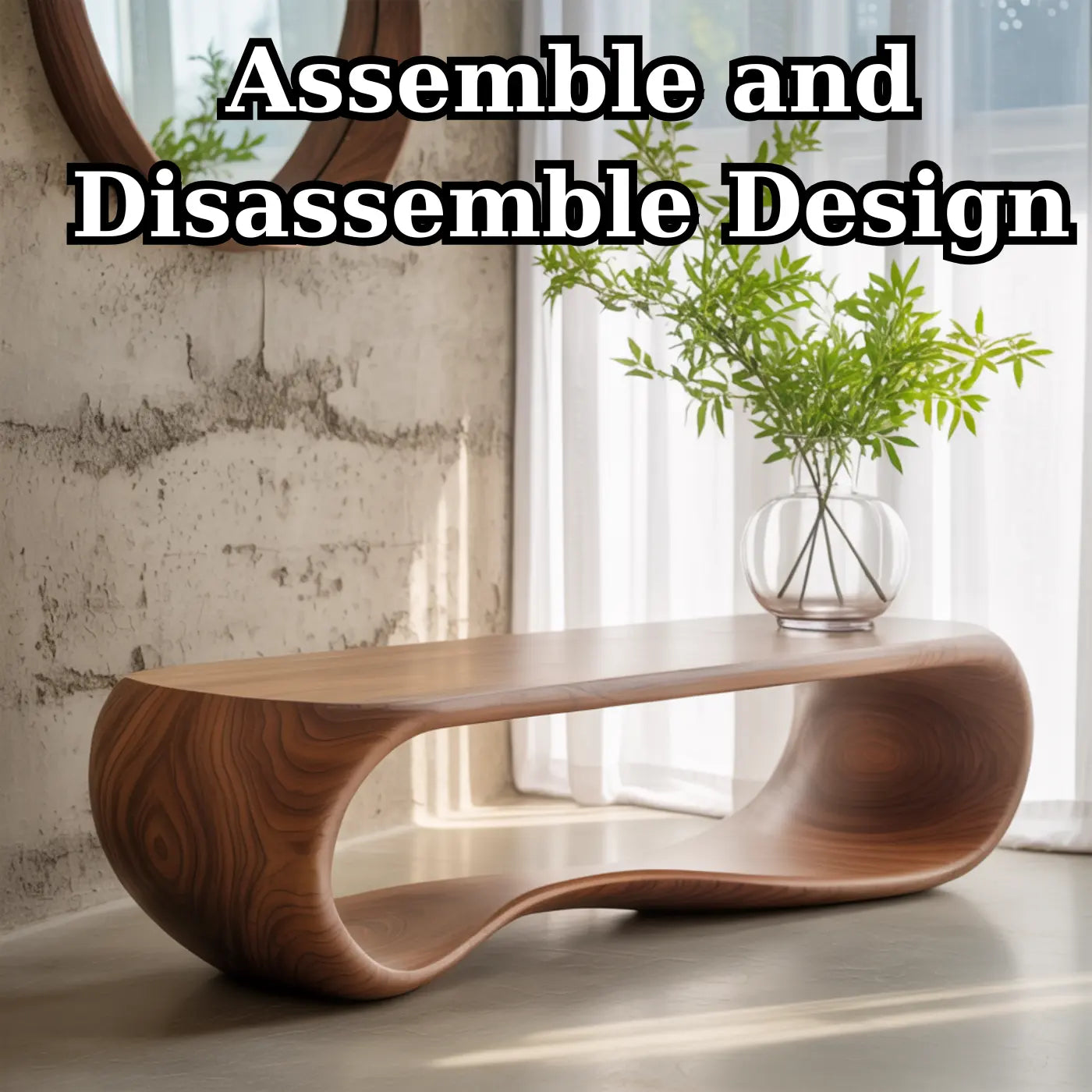 Handcrafted Solid Wood Bench – Sculptural Modern Walnut Wave Table Kitchnce