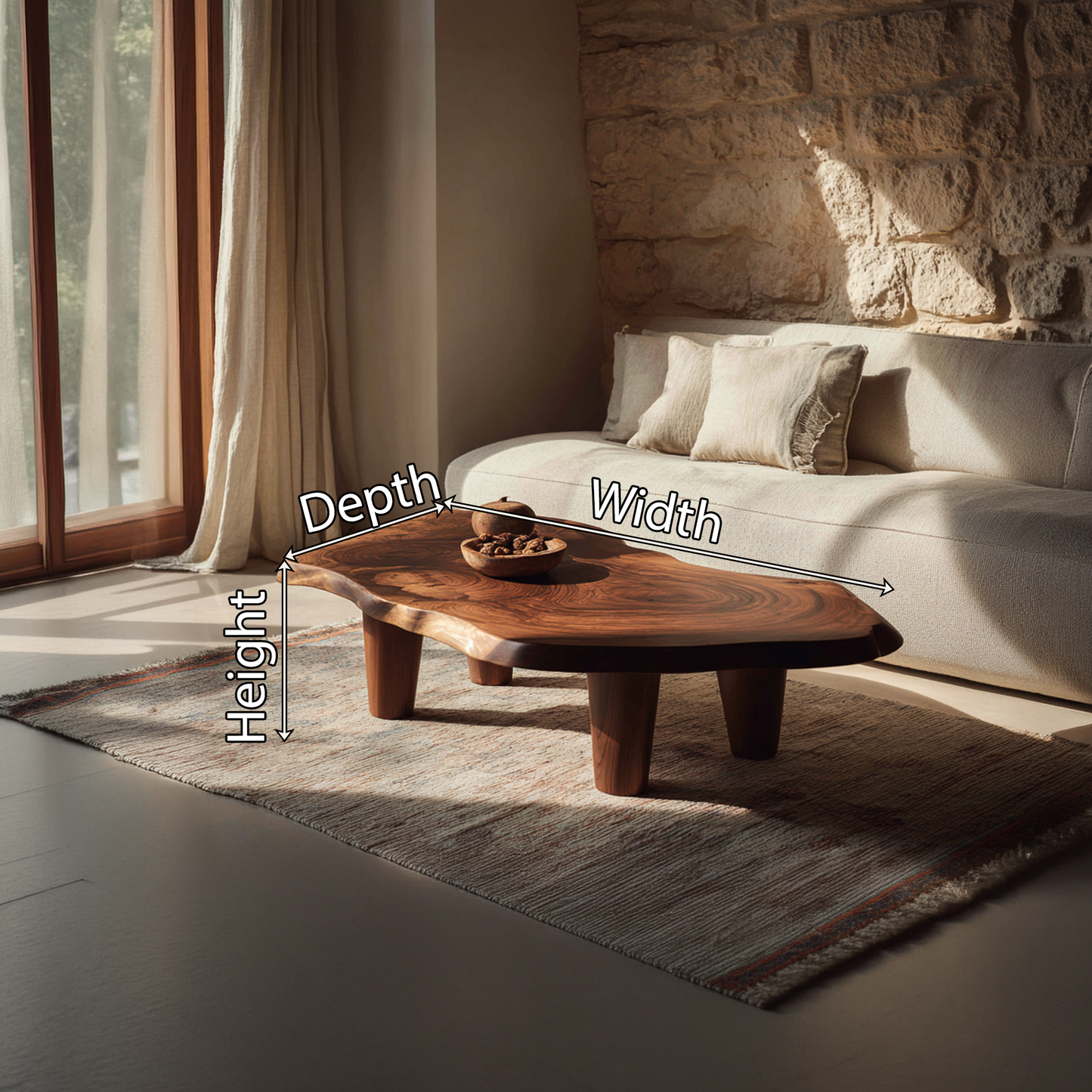 Organic Live Edge Coffee Table with Rounded Solid Legs