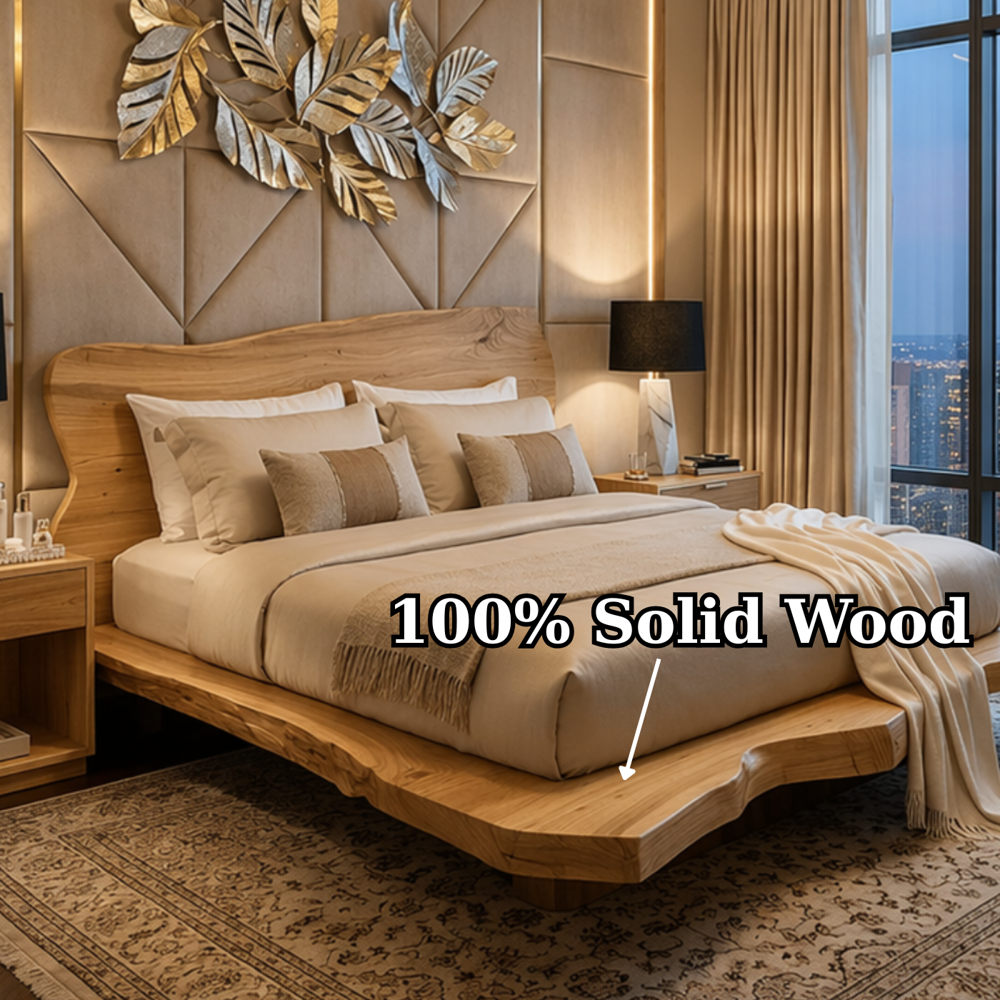 Handcrafted Live Edge Solid Wood Low Profile Platform Bed Frame, Organic Minimalist Furniture