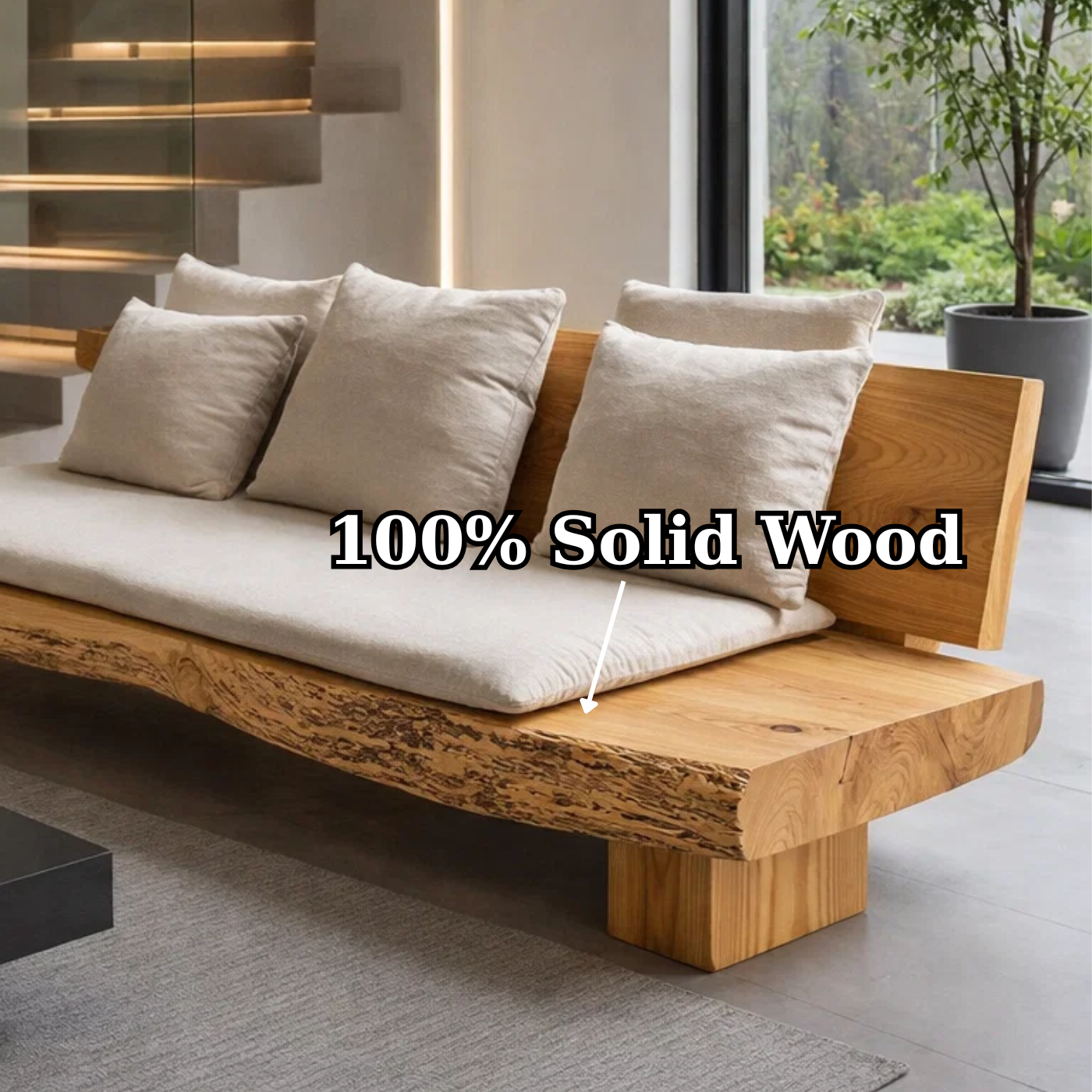 Live Edge Solid Wood Daybed, Rustic Organic Modern Sofa with Backrest