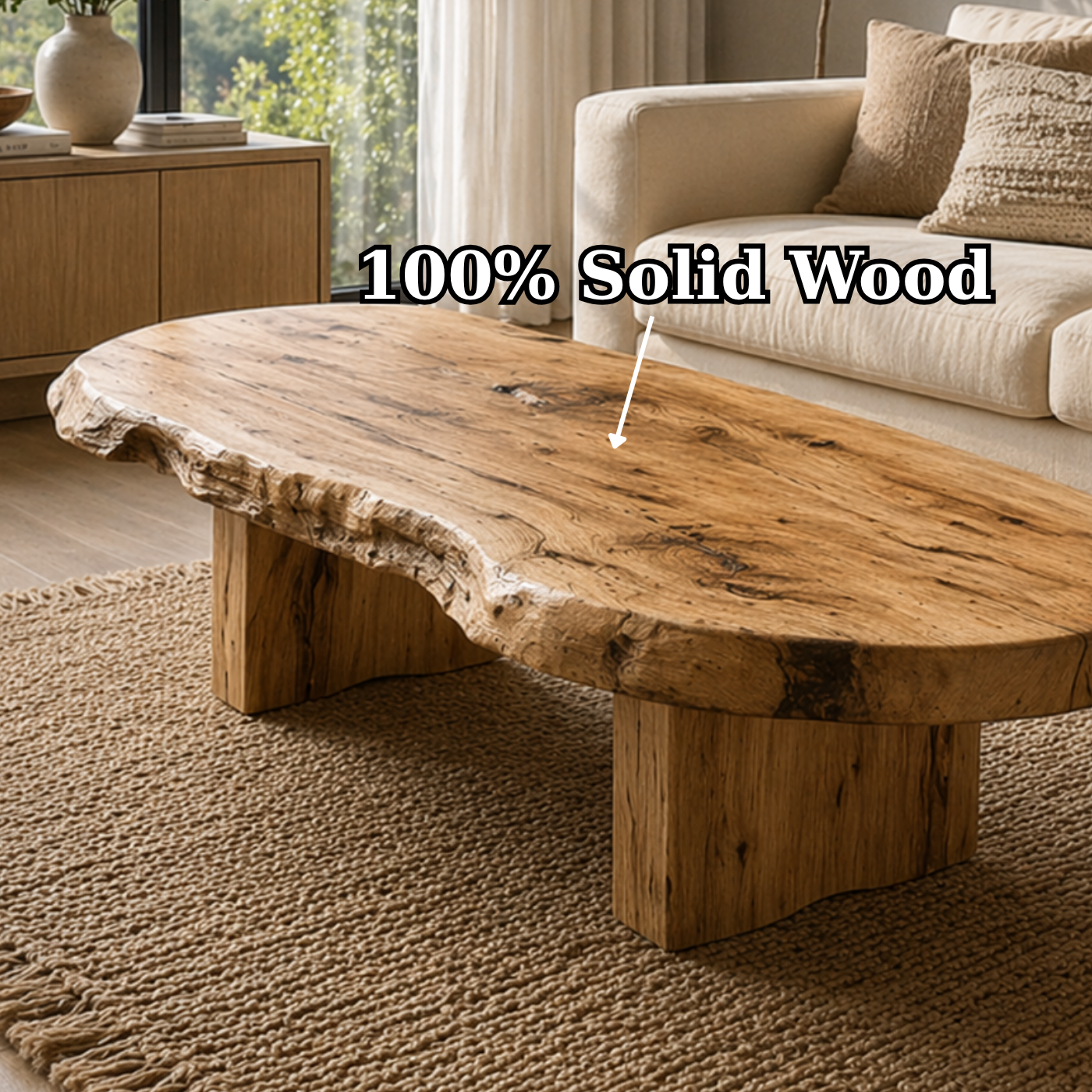 Live Edge Solid Wood Coffee Table, Rustic Organic Modern Center Table