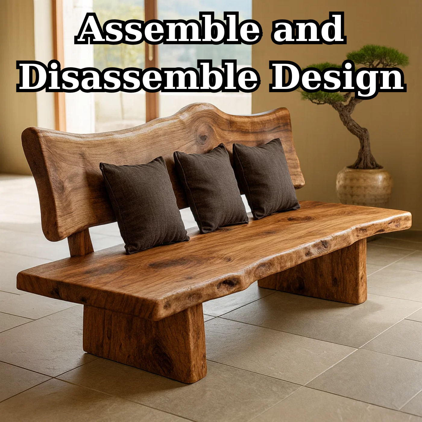 Handcrafted Solid Wood Sofa – Modern Minimalist Frame with Warm Natural Grain Kitchnce