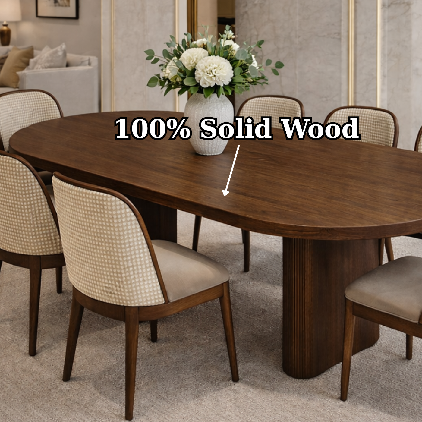 Luxury Solid Wood Oval Dining Table with Pedestal Base