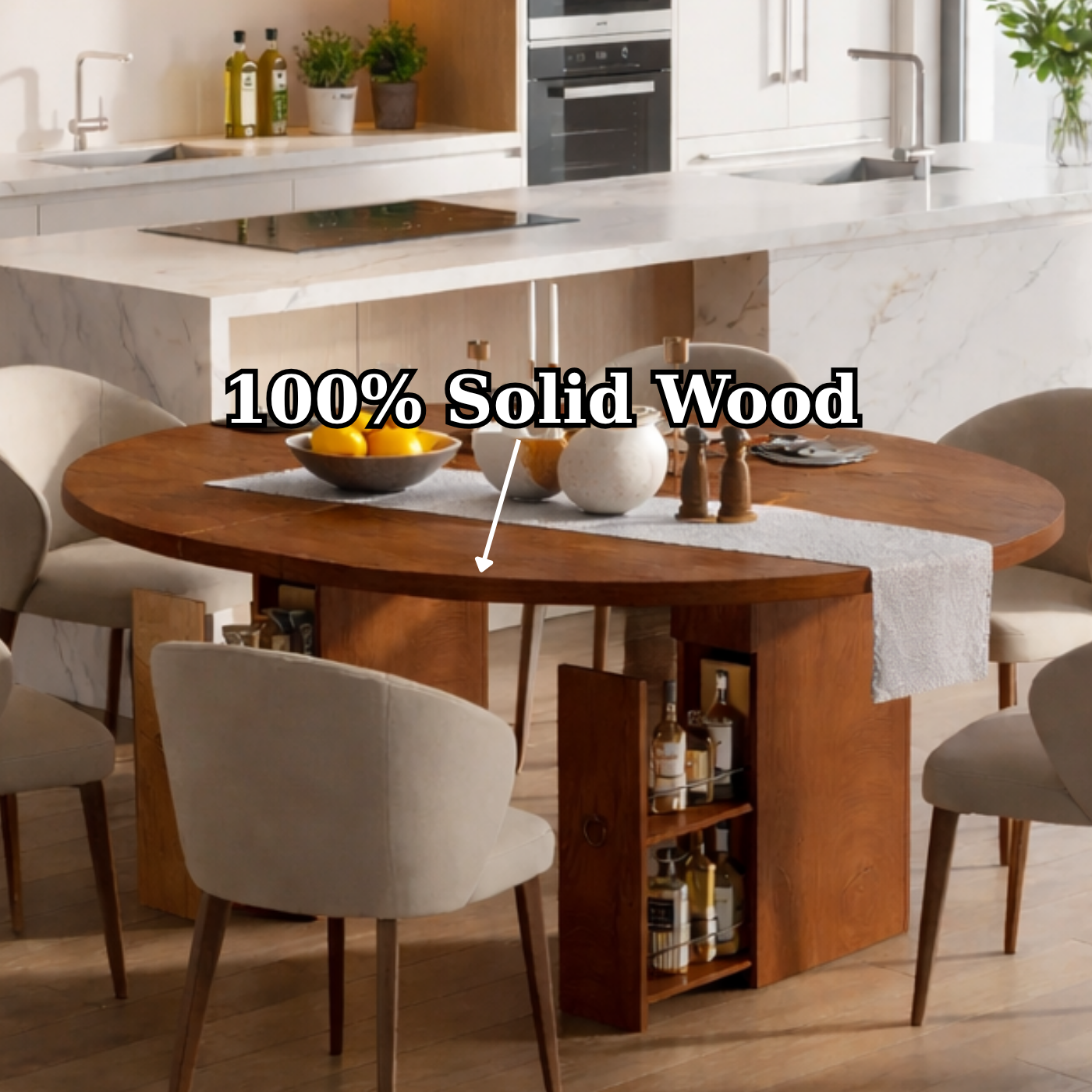 Solid Wood Dining Table with Storage – Walnut Pedestal Kitchen Table