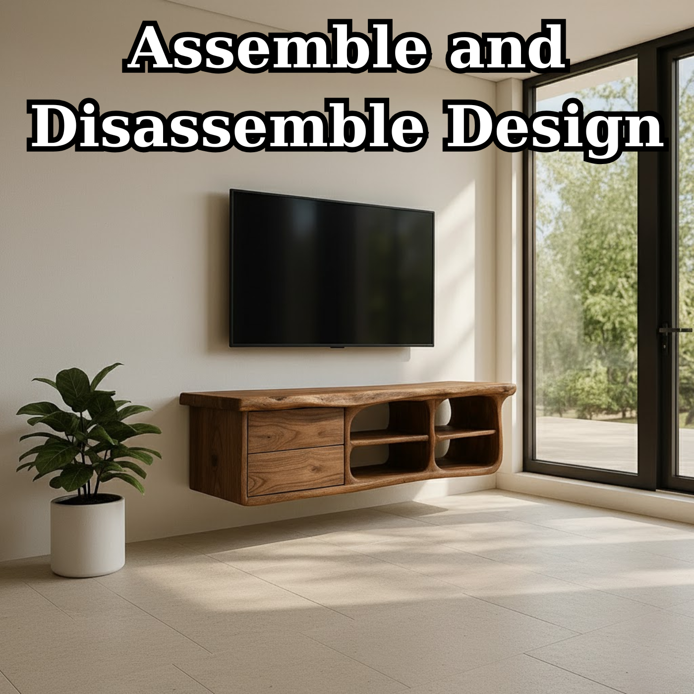 Handcrafted Solid Wood Floating TV Stand with Live Edge - Rustic Modern Media Console Kitchnce