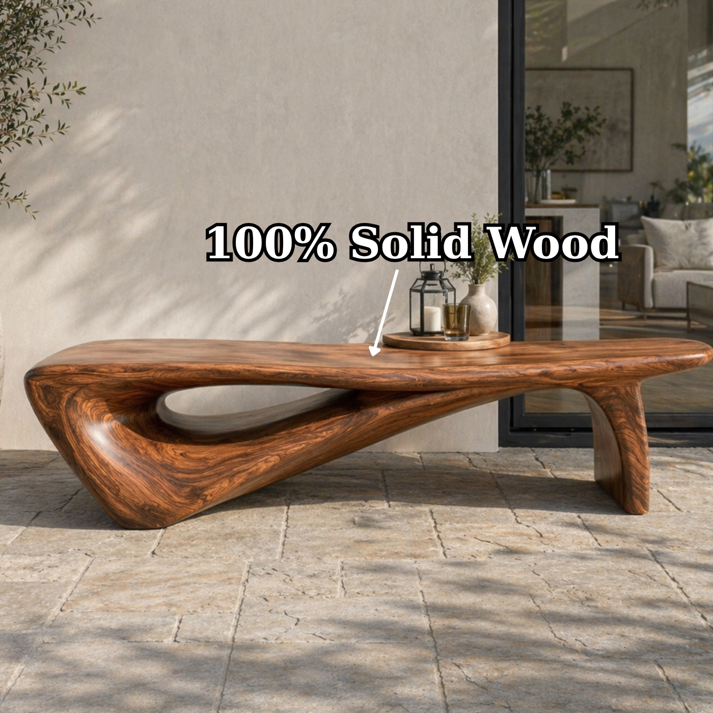 Sculptural Solid Wood Entryway Bench – Organic Modern Designer Statement Furniture