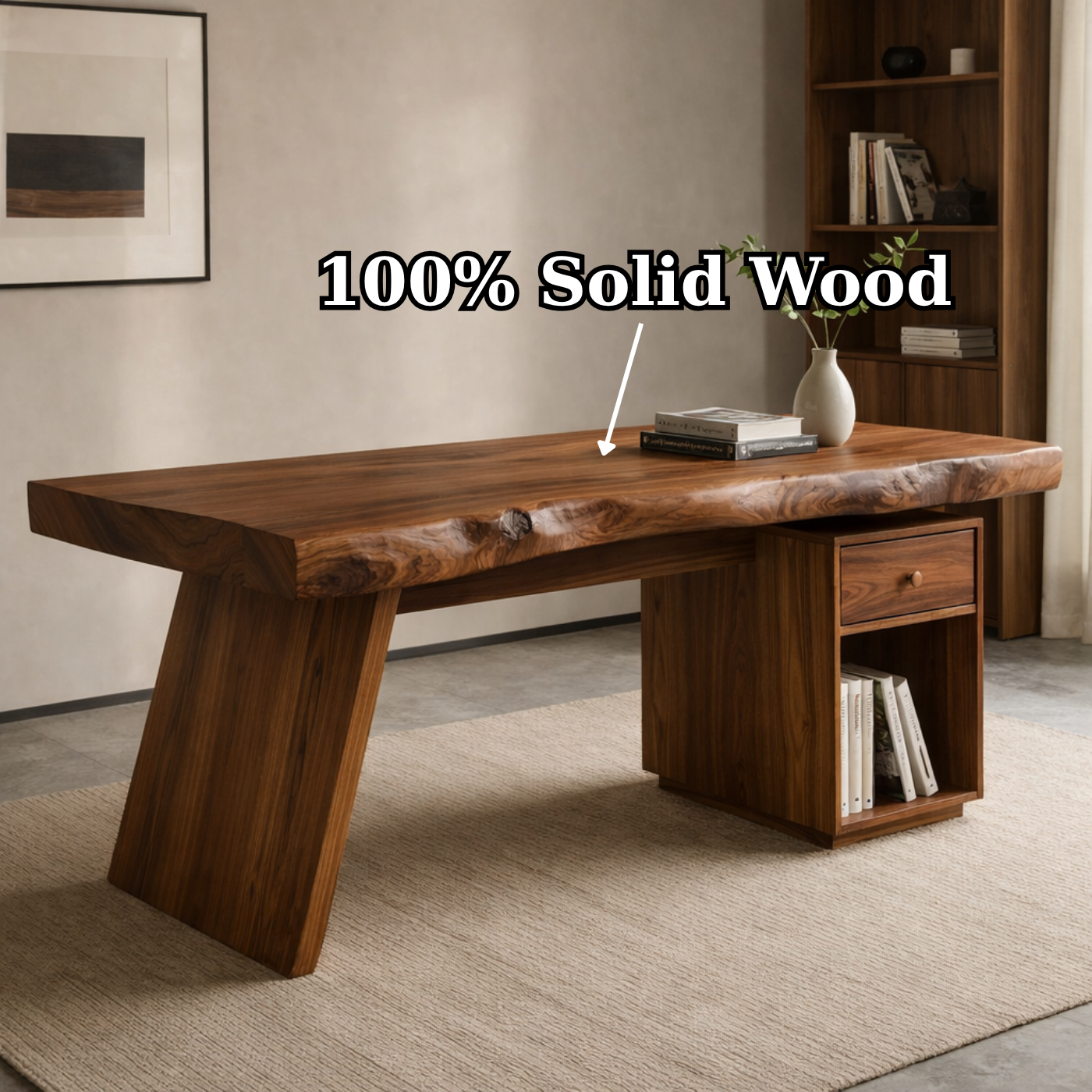 Solid Wood Live Edge Desk with Drawer Storage – Rustic Modern Office Table