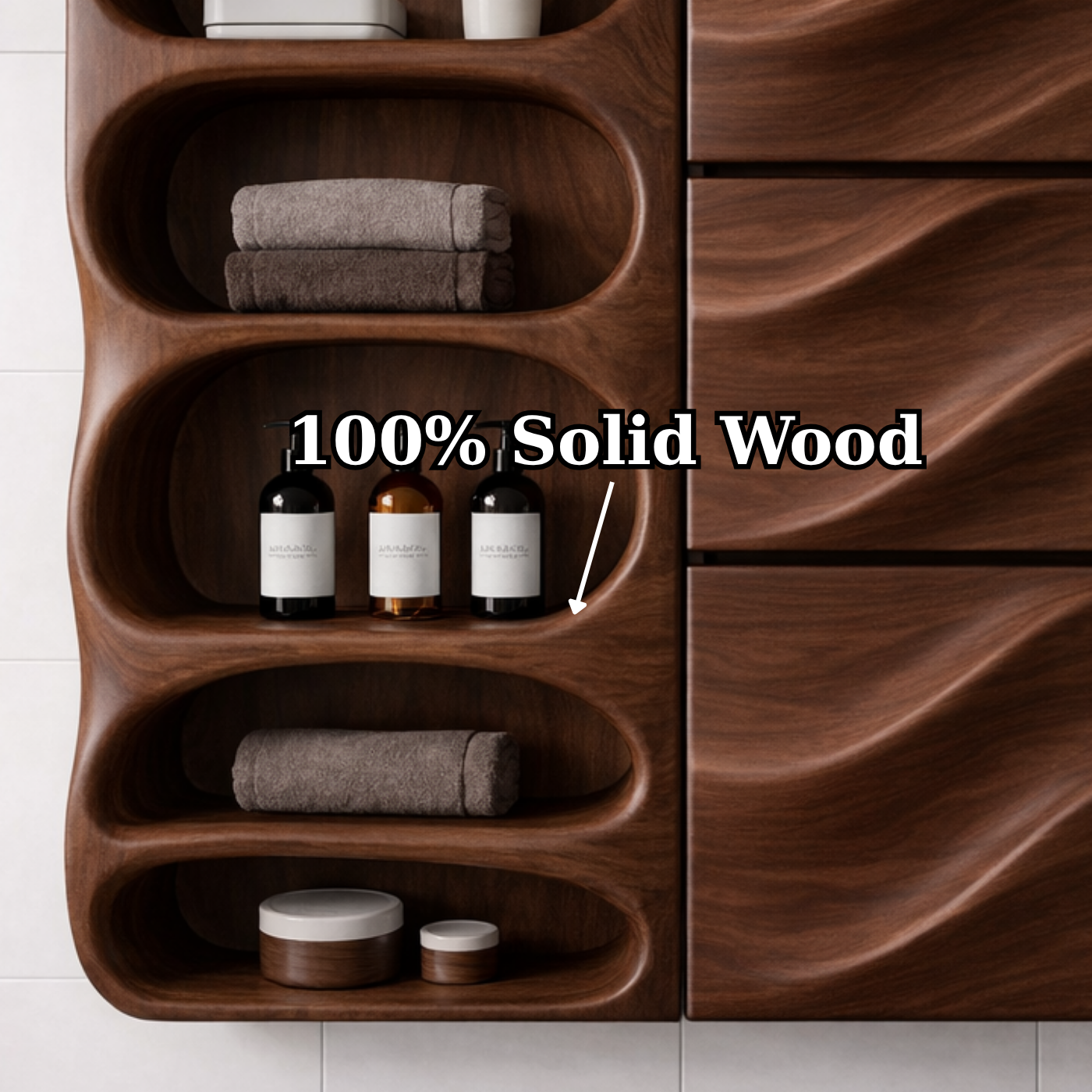 Solid Wood Bathroom Storage Cabinet with Wave Doors – Modern Wall Mounted Organizer