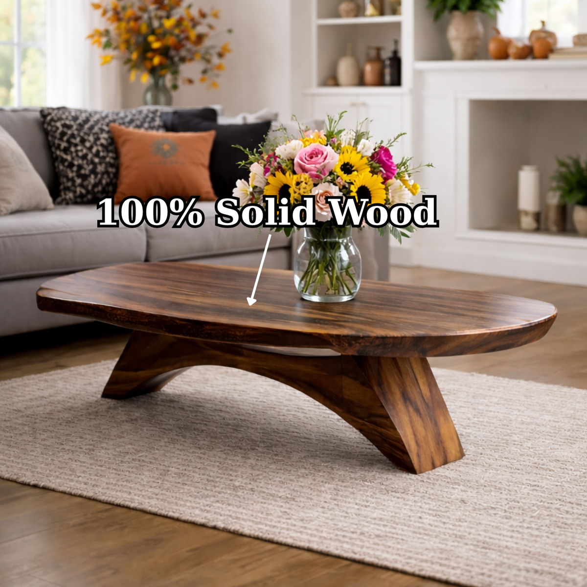 Solid Wood Coffee Table with Sculptural Base and Organic Live Edge Design