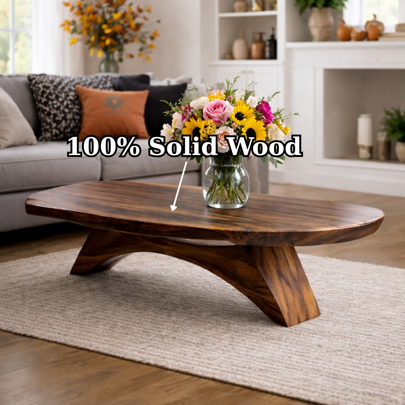 Solid Wood Coffee Table with Sculptural Base and Organic Live Edge Design