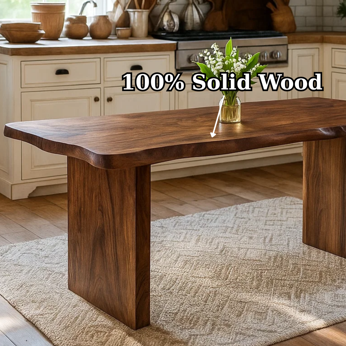Modern Solid Wood Dining Table with Minimalist Panel Legs