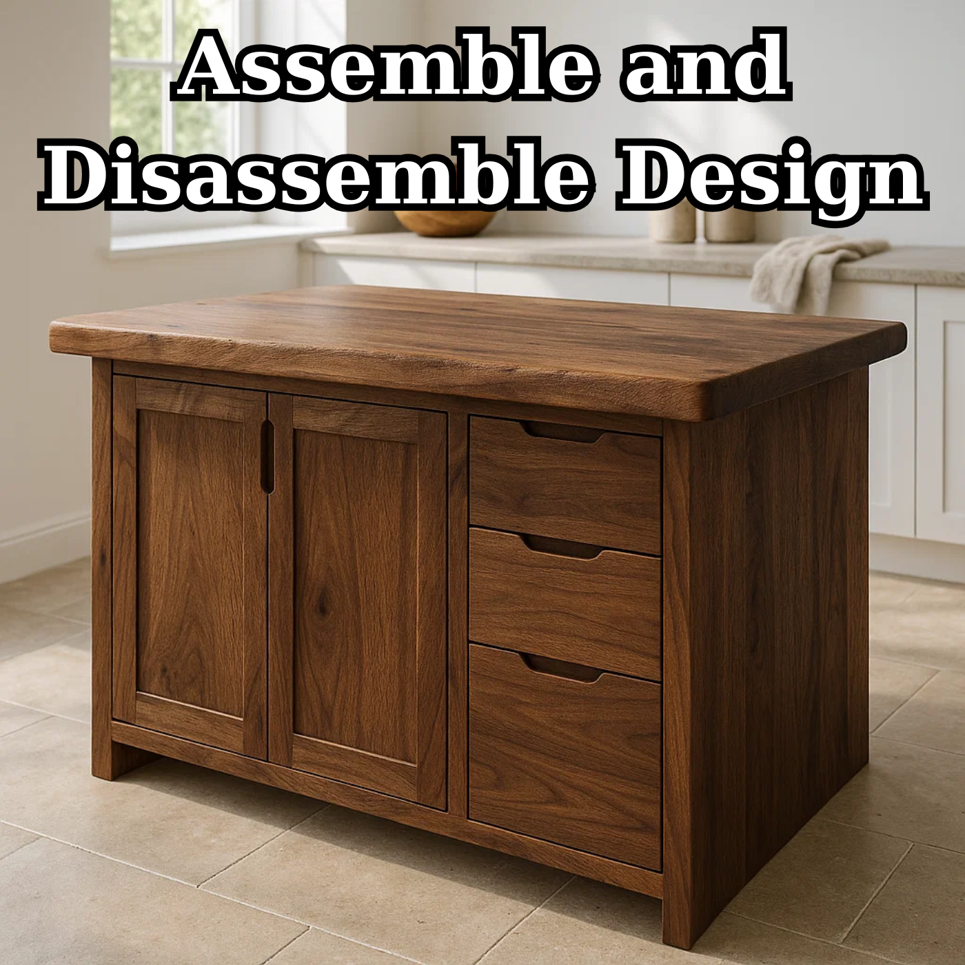 Handcrafted Soild Wood Kitchen Island - Modern Storage Cabinet & Prep Station Kitchnce