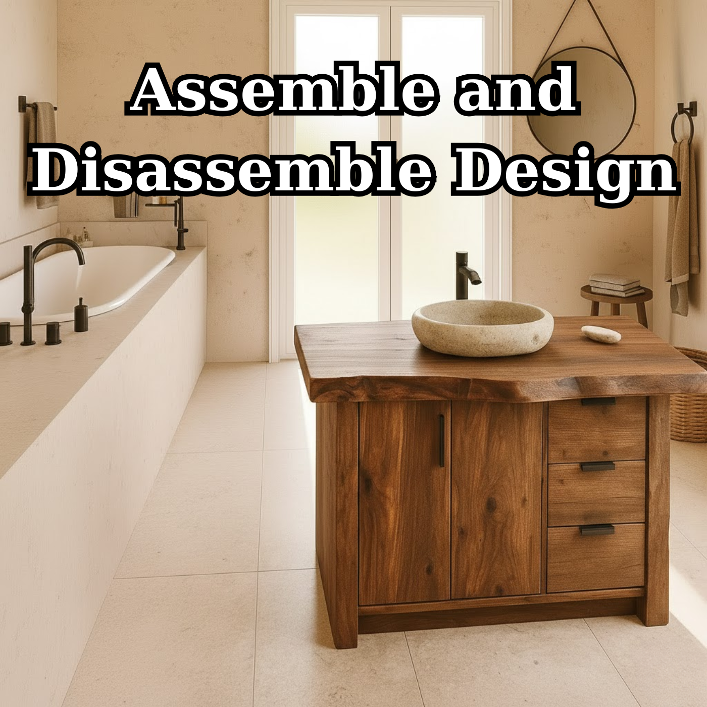 Handcrafted Solid Wood Bathroom Vanity with Live-Edge Top and Modern Storage Drawers Kitchnce