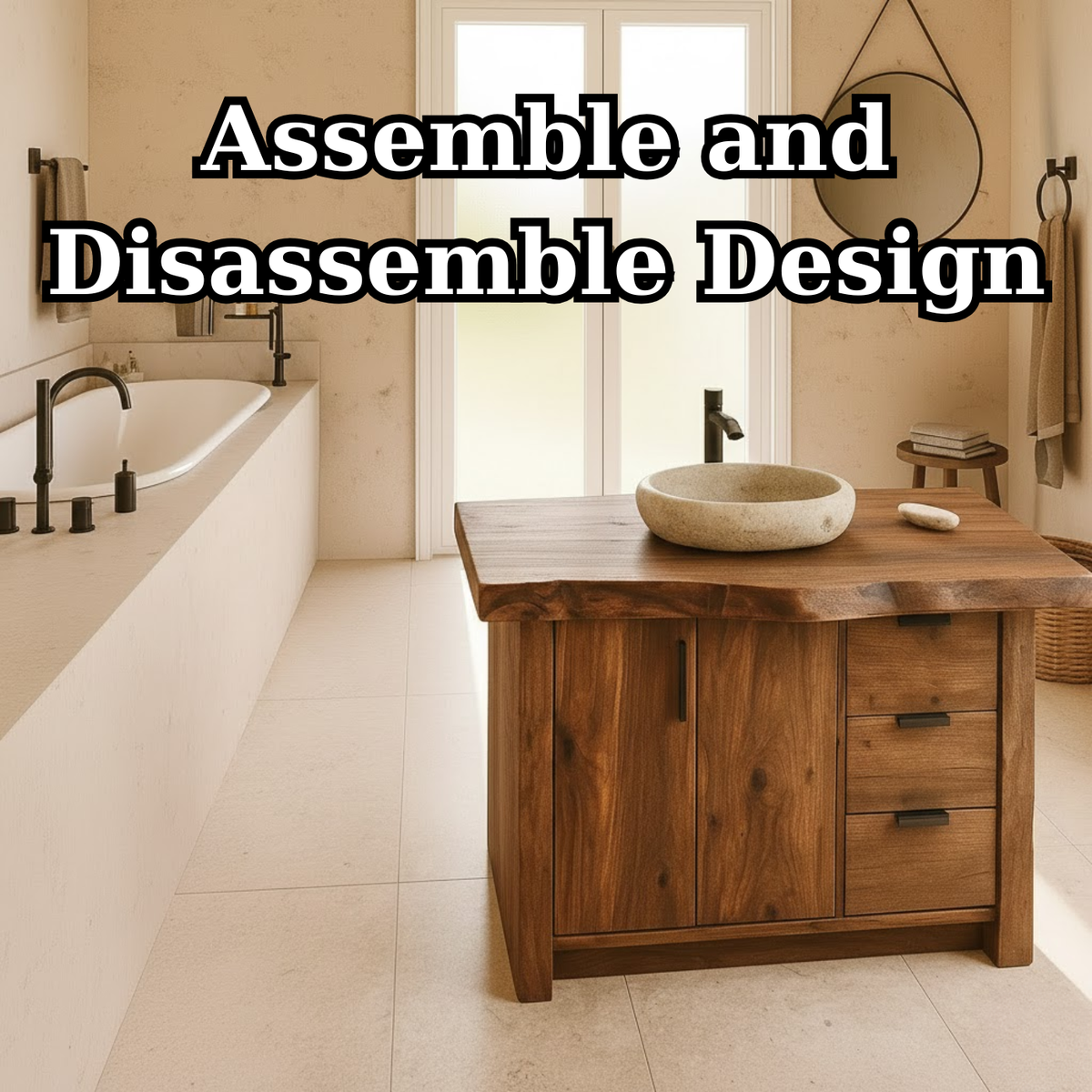 Handcrafted Solid Wood Bathroom Vanity with Live-Edge Top and Modern Storage Drawers Kitchnce