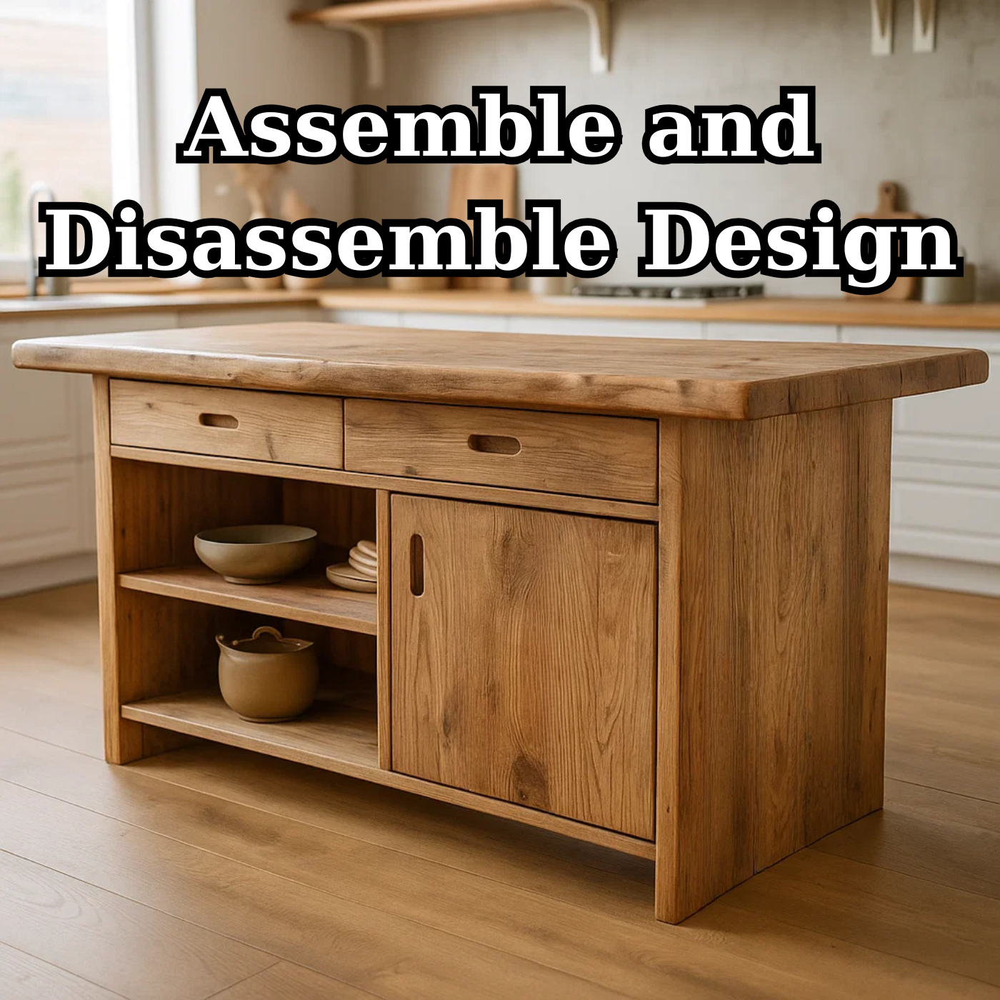 Handcrafted Solid Wood Kitchen Island with Open Shelves and Sliding-Door Storage Kitchnce
