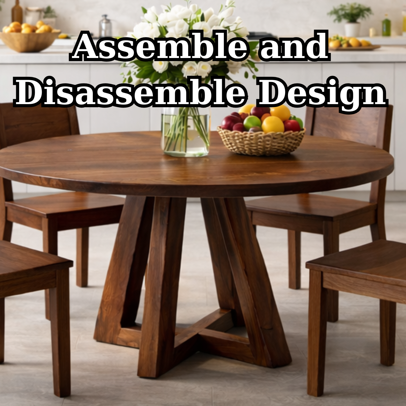 Modern Solid Walnut Round Dining Table with Sculptural Cross Base