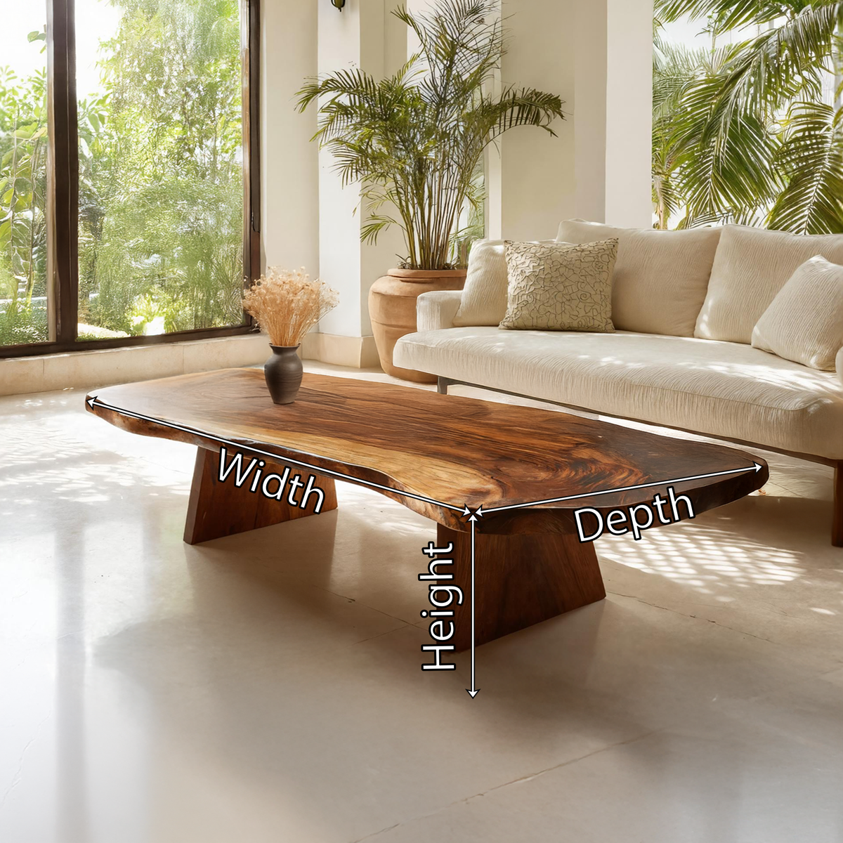 Organic Live Edge Coffee Table with Solid Block Base