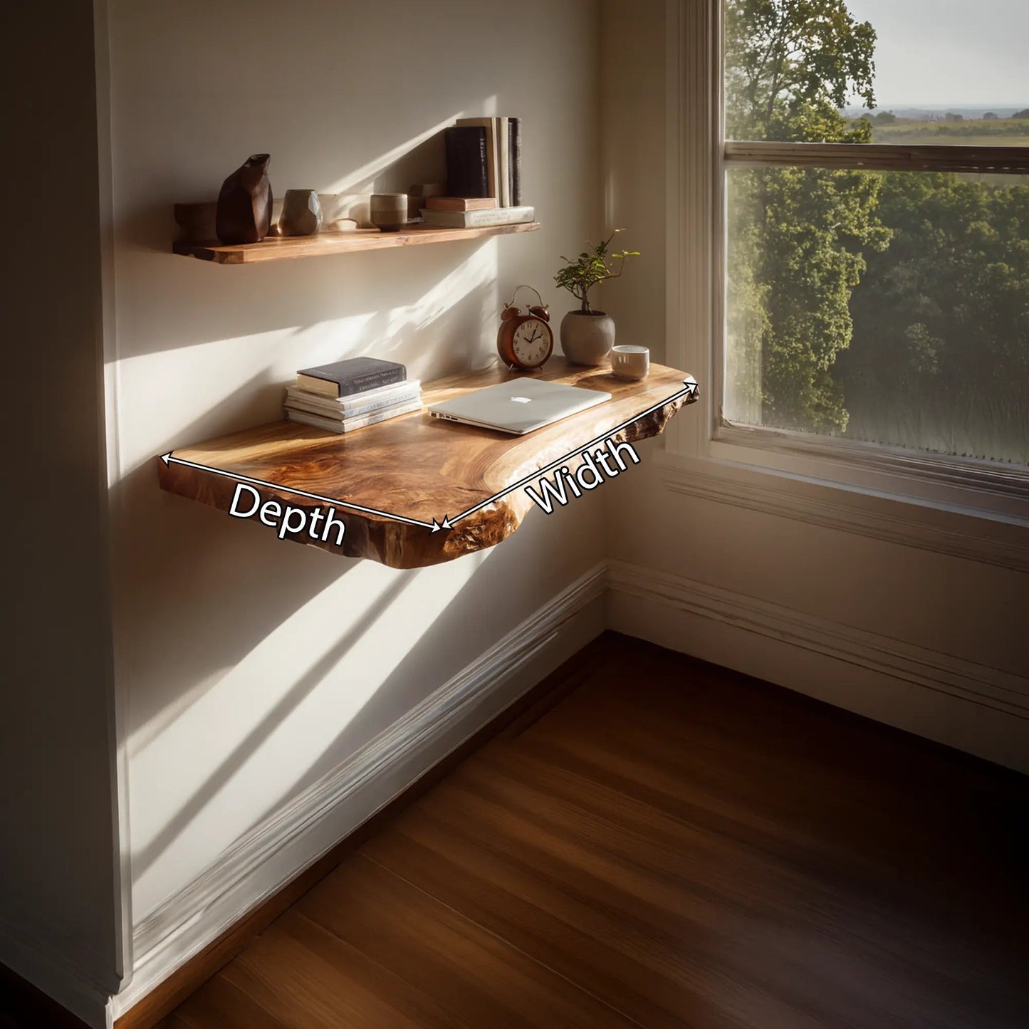 Live Edge Solid Wood Floating Desk Shelf for Small Spaces Kitchnce