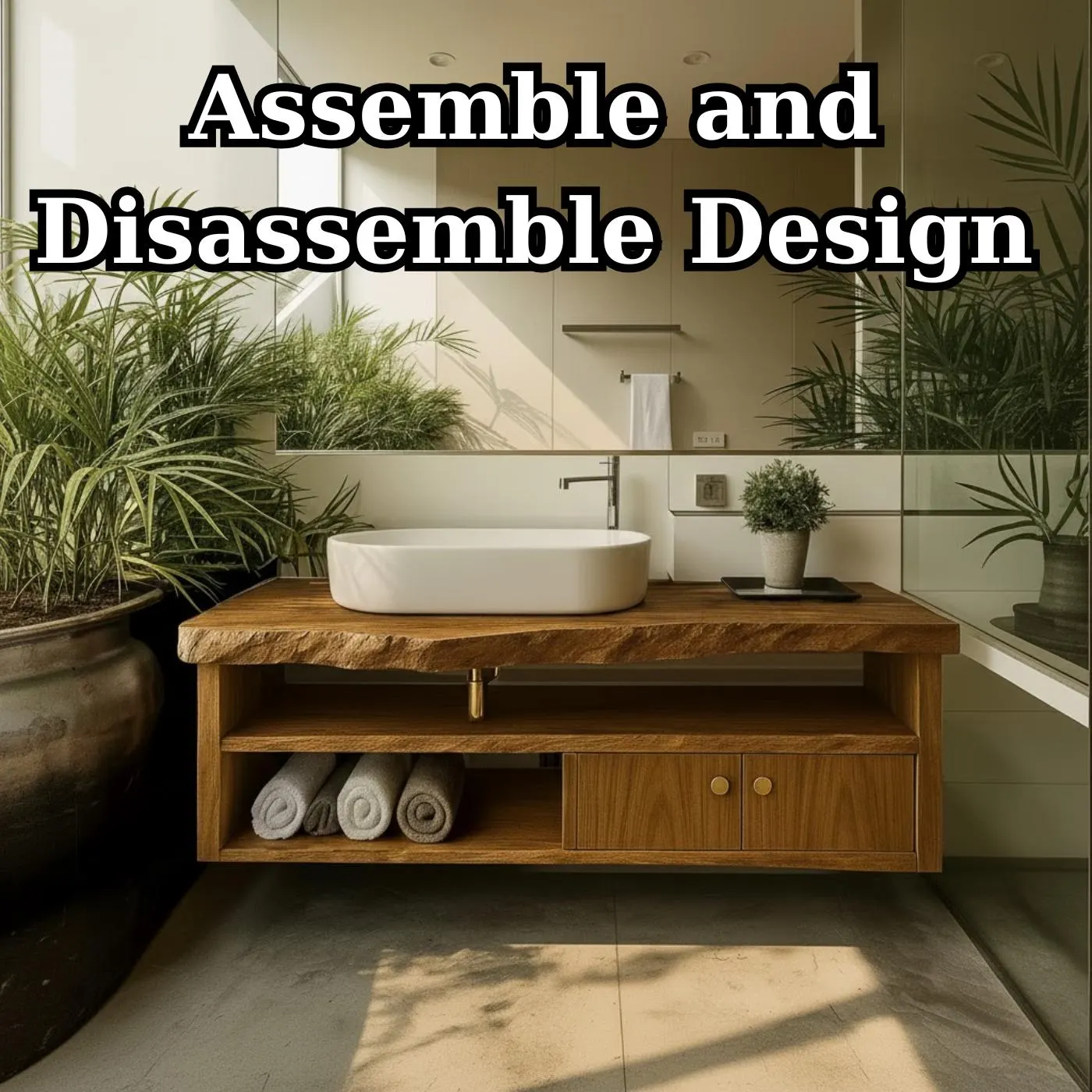 Handcrafted Solid Wood Floating Vanity, Organic Live Edge Bathroom Console with Storage Kitchnce