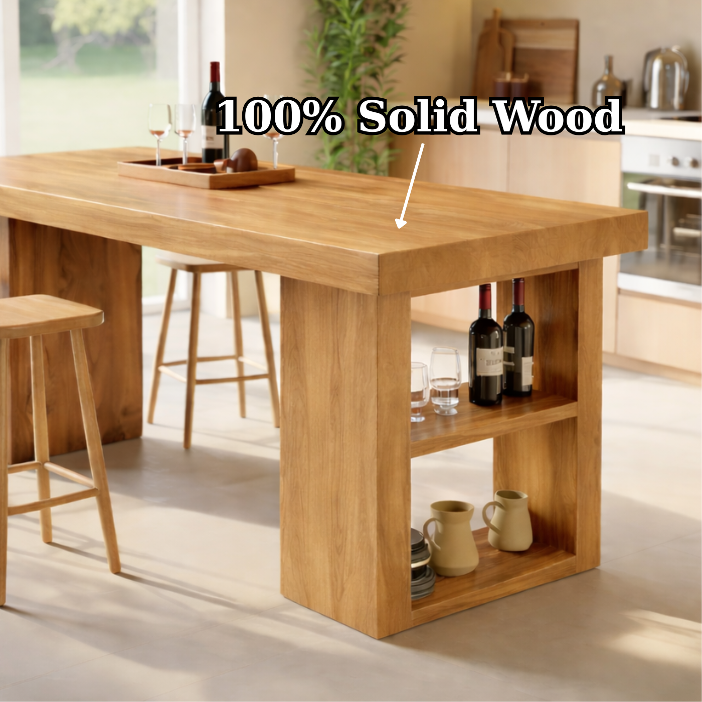 Modern Solid Wood Dining Table with Integrated Storage Shelf