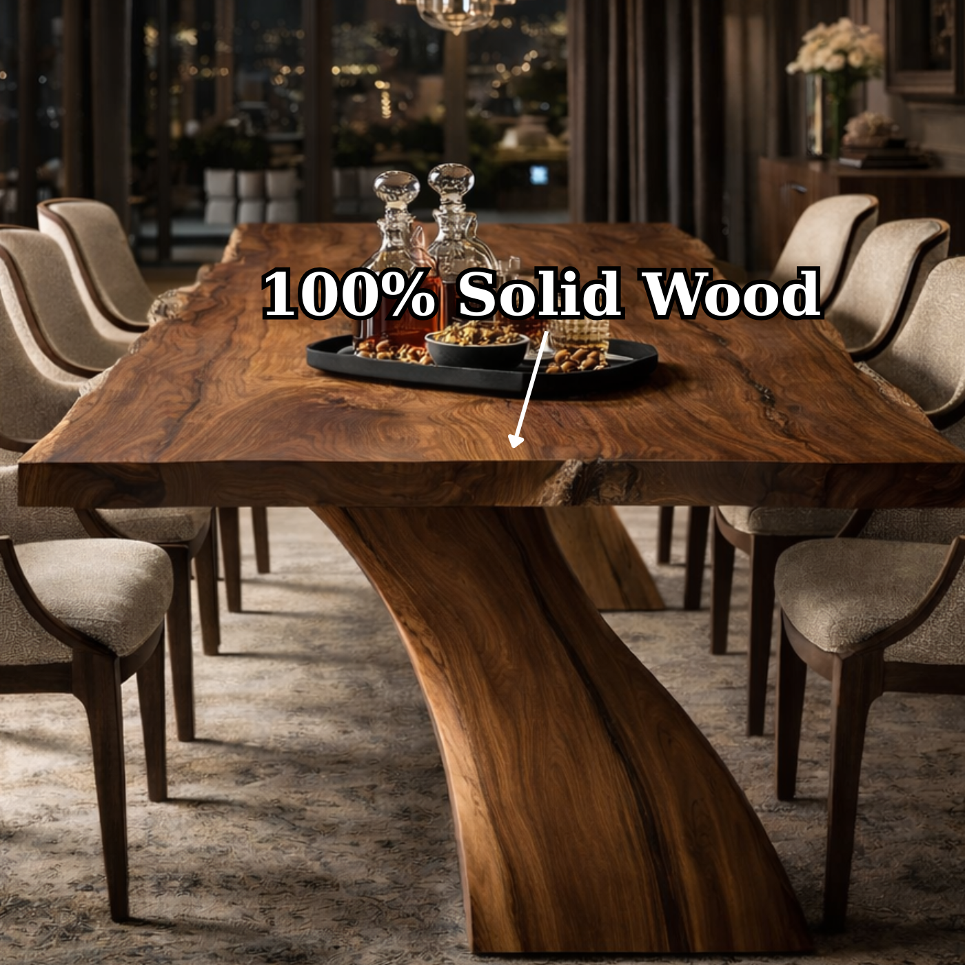 Live Edge Solid Wood Dining Table with Curved Base