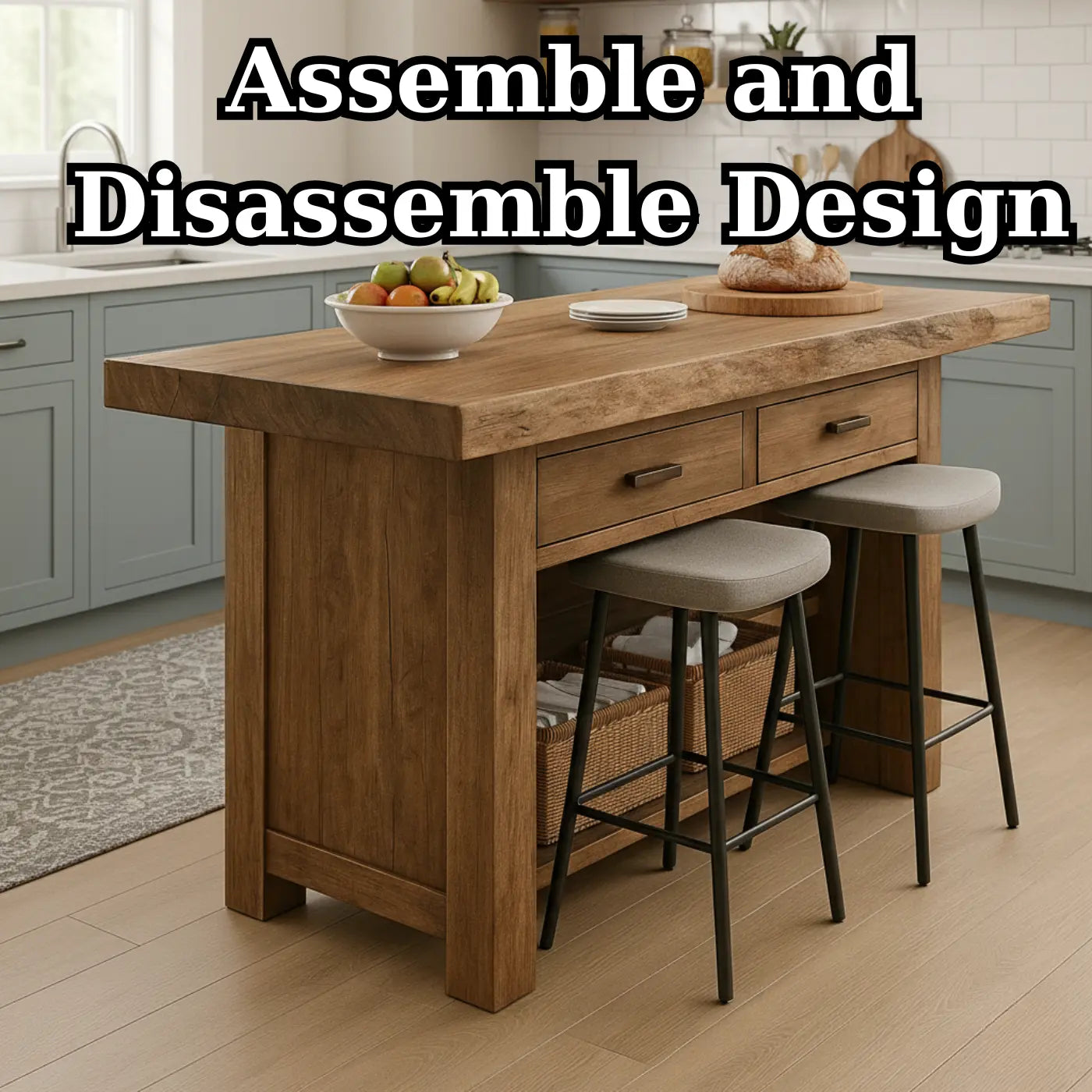 Handcrafted Solid Wood Kitchen Island - Rustic Live-Edge Counter & Storage Kitchnce