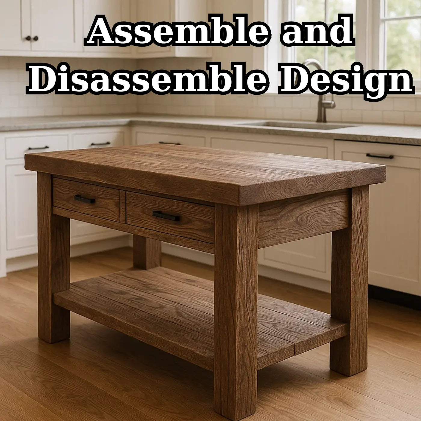 Handcrafted Solid Wood Kitchen Island - Rustic Live-Edge Counter & Storage Kitchnce