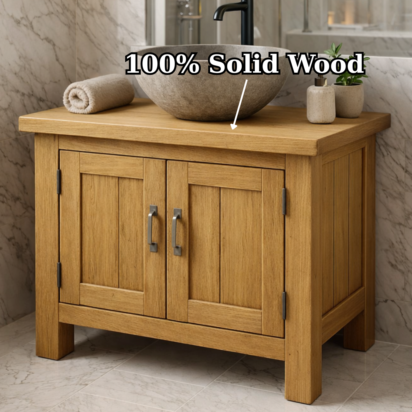 Solid Wood Bathroom Vanity with Double Cabinet Doors for Modern Rustic Spaces