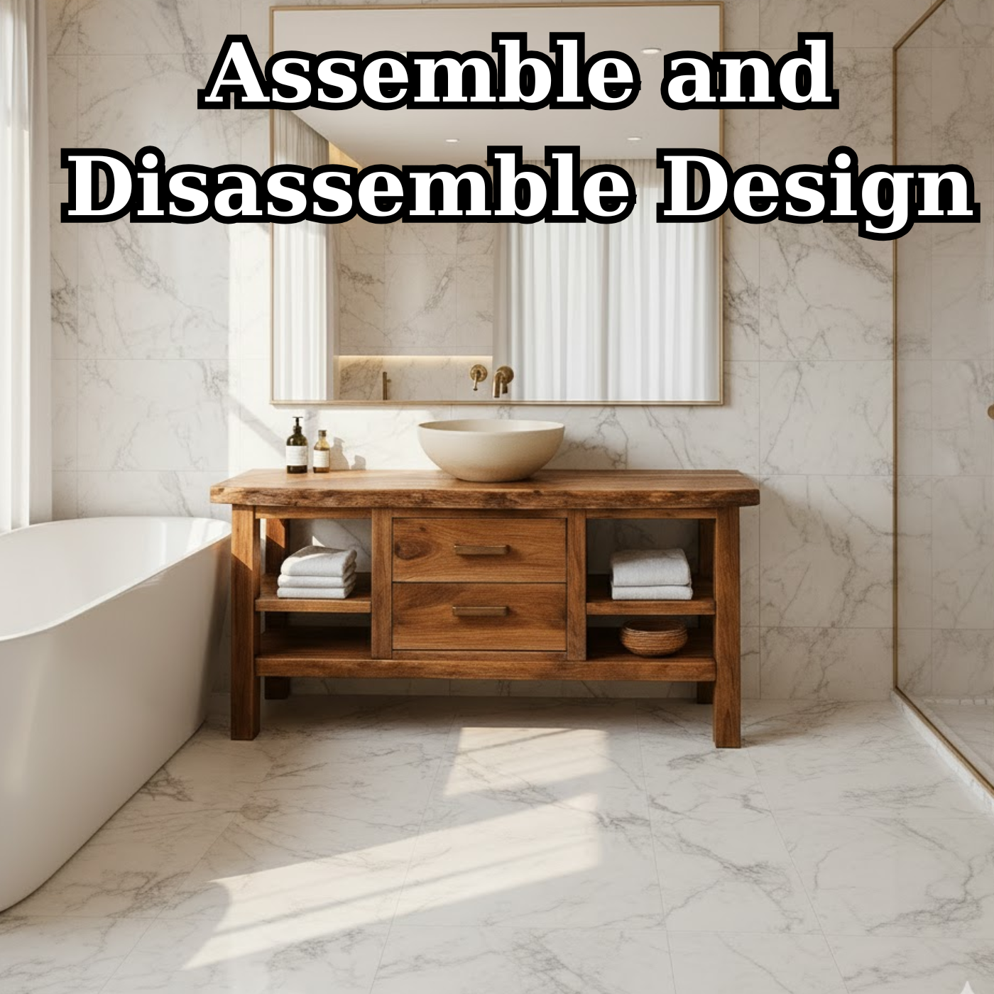 Handcrafted Solid Wood Bathroom Vanity - Live Edge Top, 2 Drawers & Open Frame Shelving Kitchnce