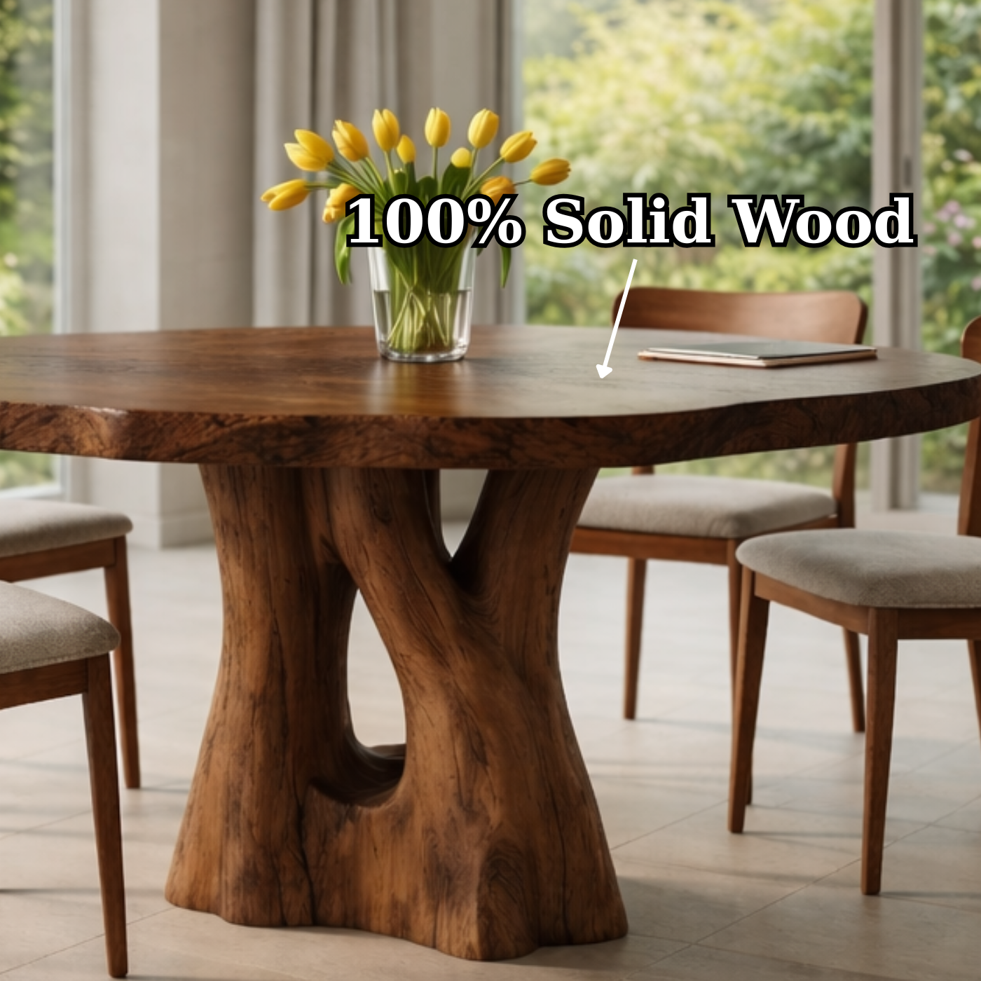 Solid Wood Modern Live Edge Dining Table with Artistic Base