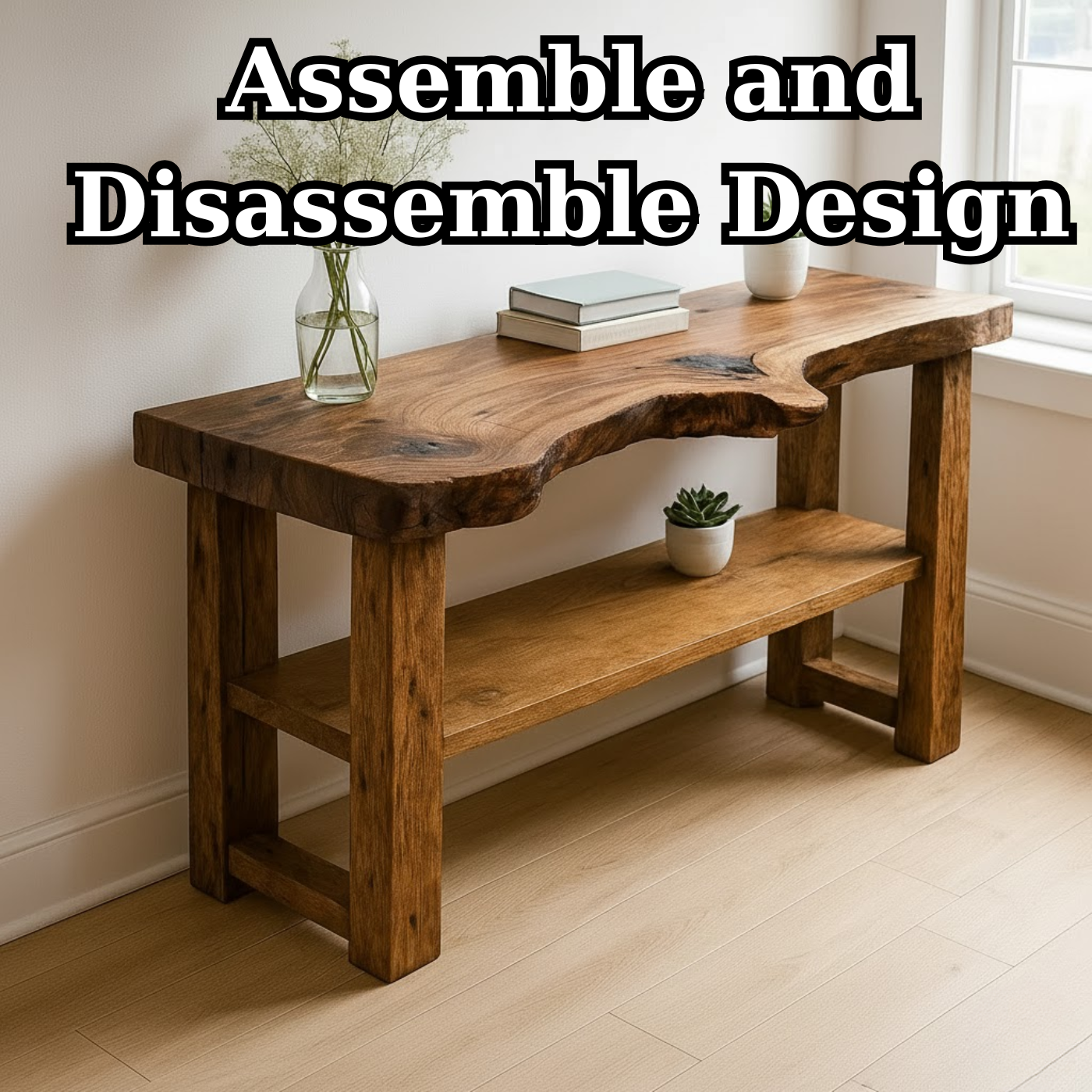 Handcrafted Solid Wood Console Table – Sculptural Organic Live-Edge Design Kitchnce